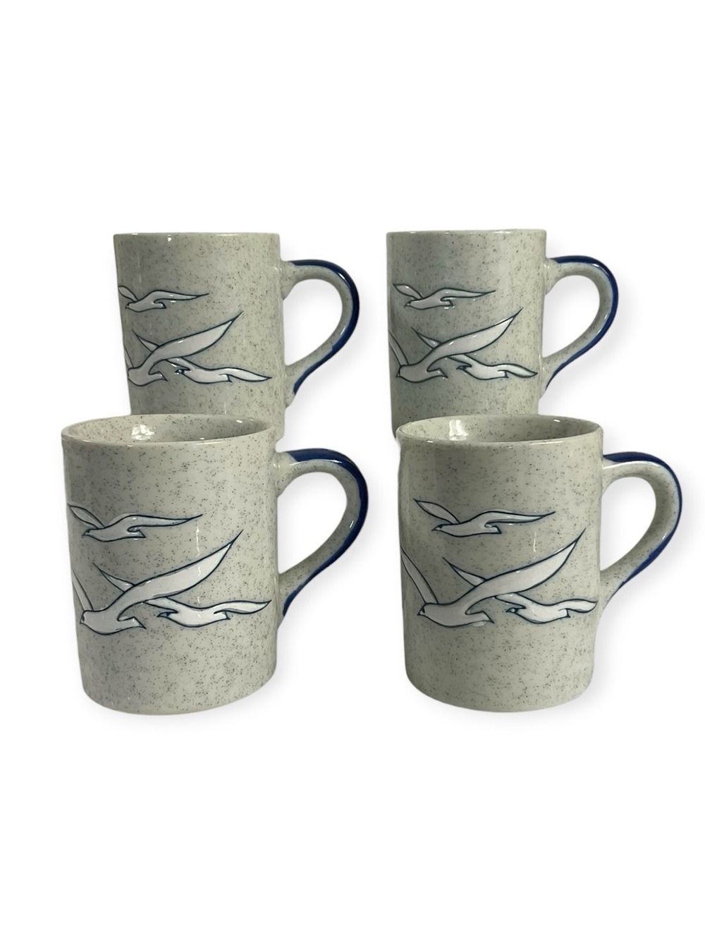 Vintage Otagiri Japan Seagull Stoneware Mugs Set of 4 Speckled Blue 8 Oz each
